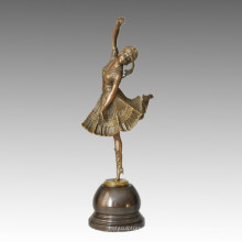Танцовщица Бронзовая скульптурная лодка Lady Carving Deco Брасс-статуя TPE-313